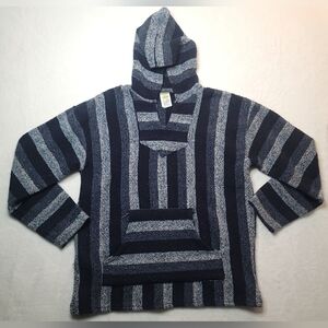 Vintage Sunspecs Baja Hoodie Drug Rug Sz XXL Unisex Blue Striped 1990s Damaged